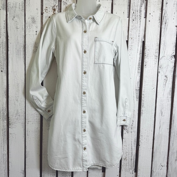 Thread Supply Denim Dress Blue Light Wash Size Large Pockets Western Long Sleeve - Picture 2 of 13